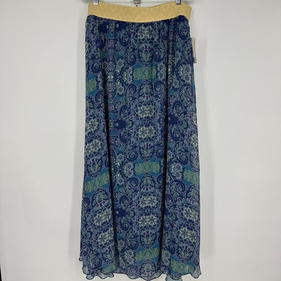 LuLaRoe Dresses & Skirts - 3/$25 Luluroe Lucy Maxi Skirt L Boho Floral Kaleidoscope Print Blue Pull On